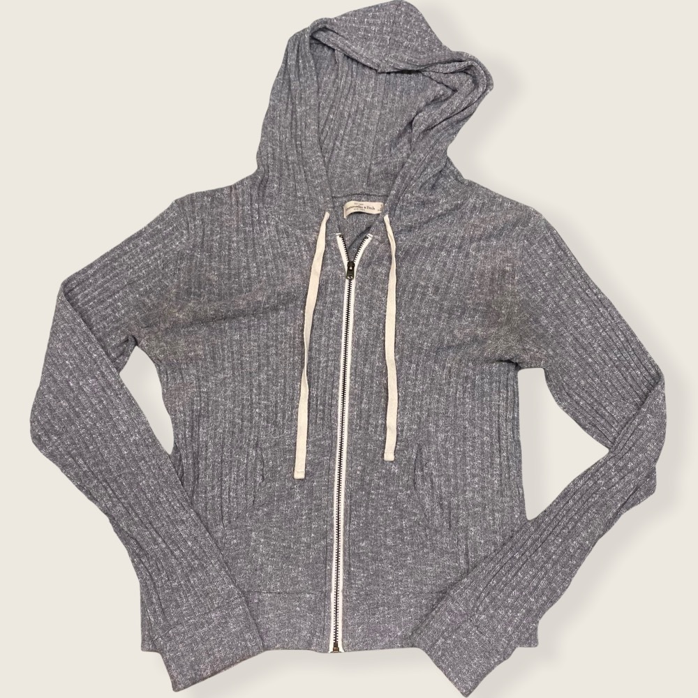 Abercrombie & Fitch Gray Ribbed Zip Up Sweatshirt - Picture 1 of 5